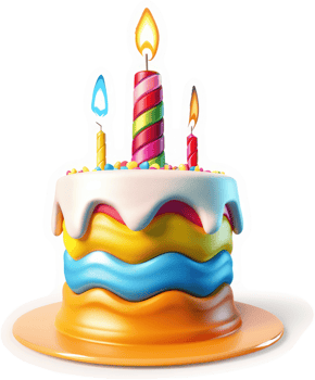Colorful birthday cake with candles. png