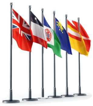 International flags displayed on metal flagpoles. png