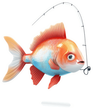Colorful fish hooked on a fishing rod. png