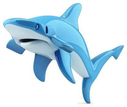 A stylized illustration of a hammerhead shark in a dynamic pose. png