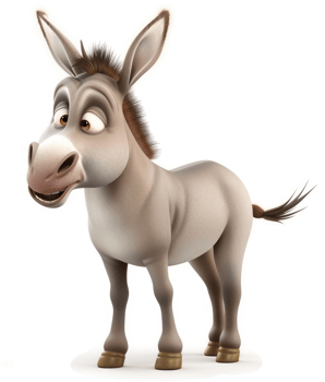 Cartoon donkey character with expressive face. png