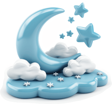 Peaceful night sky scene with moon, stars, and clouds. png
