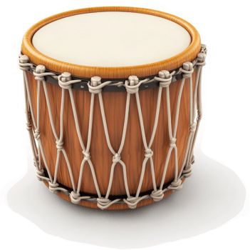 Wooden drum with intricate rope lacing. png