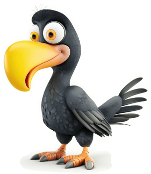 Cartoonish black bird with a yellow beak. png