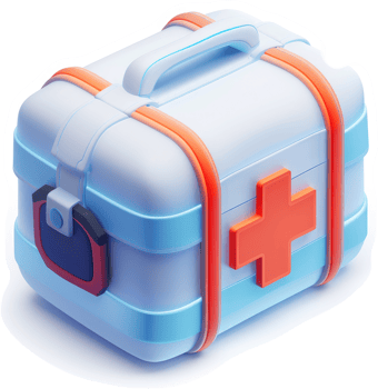 Modern medical kit box with a prominent red cross. png