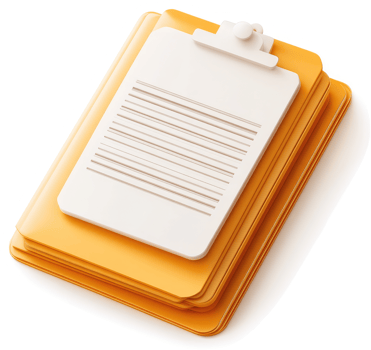 Stack of yellow folders with a white clipboard. png