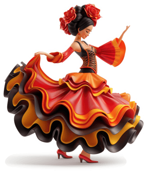 A vibrant, animated depiction of a dancing flamenco woman. png
