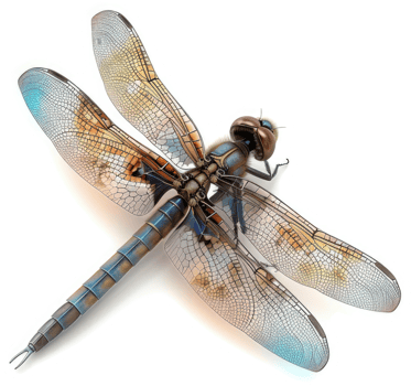 Detailed illustration of a colorful dragonfly in flight. png