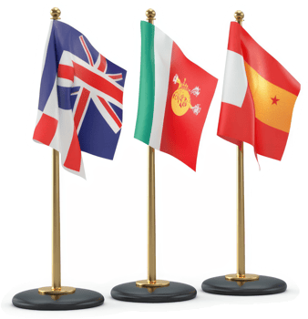 Three national flags displayed on miniature flagpoles. png