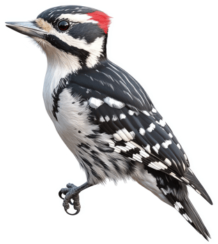 Pied woodpecker perched, showcasing vibrant plumage. png
