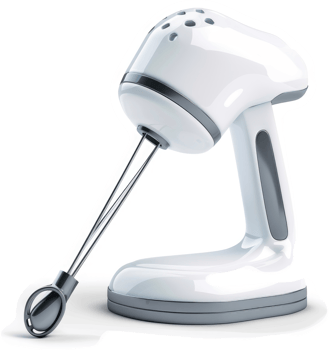 Modern white hand mixer with gray accents. png