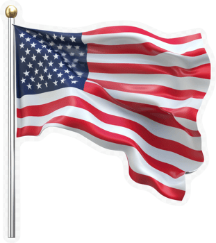 The American flag billows proudly in the wind. png