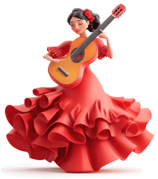 A cheerful flamenco dancer plays a guitar. png