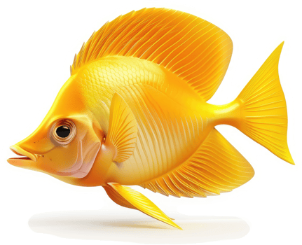 Vibrant, golden fish swimming gracefully in profile view. png