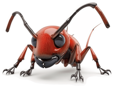 Vibrant red ant with large eyes and antenna. png