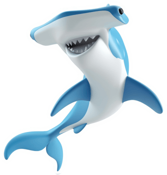 Smiling hammerhead shark in a dynamic pose. png