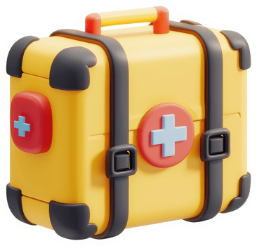 Portable first aid kit, brightly colored and cartoonish. png