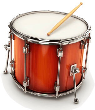 Orange drum with drumstick resting on top. png