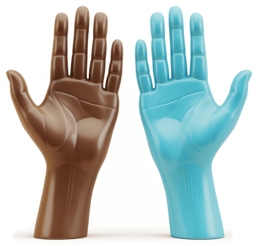 Diverse hands raised in a gesture of unity. png