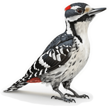 Detailed close-up of a great spotted woodpecker. png