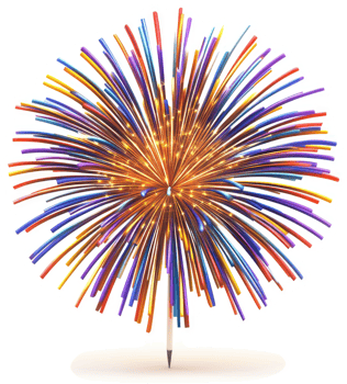 Colorful explosion of fireworks bursting from a central point. png