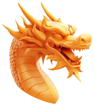 Ornate golden dragon head, sculpted in 3D. png