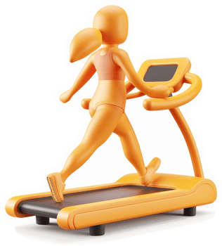 Orange figure woman walking on a treadmill. png