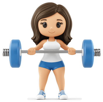 Cartoon woman lifting a barbell, demonstrating strength training. png