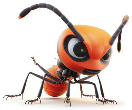 Aggressive cartoon ant with fierce expression. png