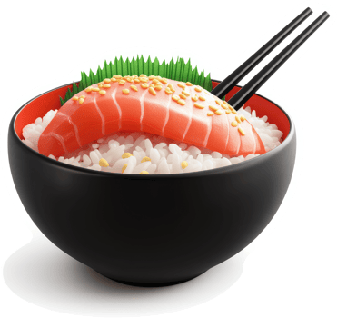 Japanese salmon rice bowl with chopsticks. png