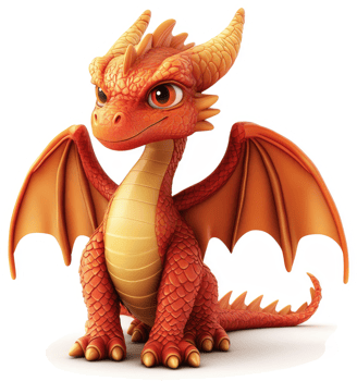 Adorable little orange dragon, poised in a friendly stance. png