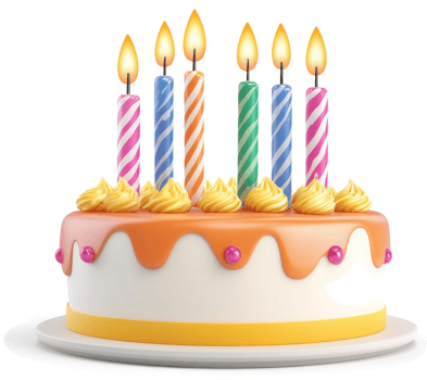 Vibrant birthday cake with colorful candles. png