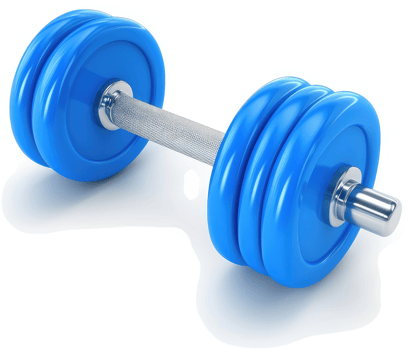 Pair of blue dumbbells for strength training. png