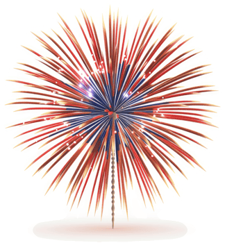 Colorful american firework display explodes in patriotic colors. png