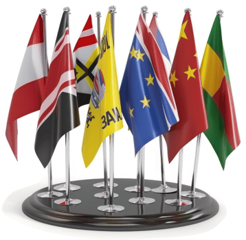 Collection of national flags on a circular stand. png