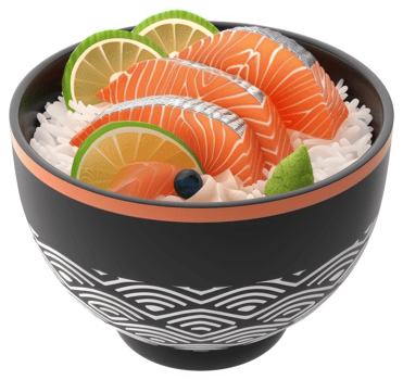Salmon and rice bowl with citrus and berries. png