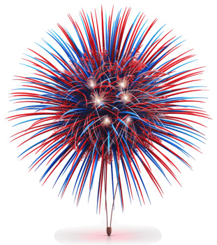 Vivid firework display radiating red and blue bursts. png
