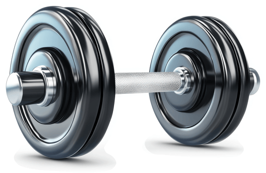 A pair of black dumbbells sits angled, ready for use. png