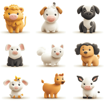 Cute cartoon farm animals in a grid pattern. png