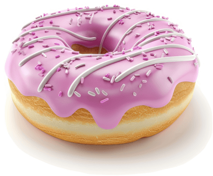 Delicious pink glazed donut with sprinkles. png