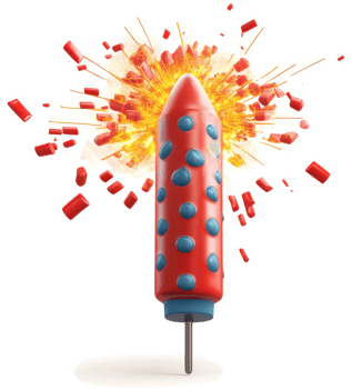 Exploding red firecracker with vibrant firework display. png