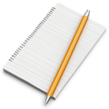 Empty spiral-bound notebook with a yellow pen. png