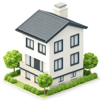 Modern two-story house with front yard landscaping. png