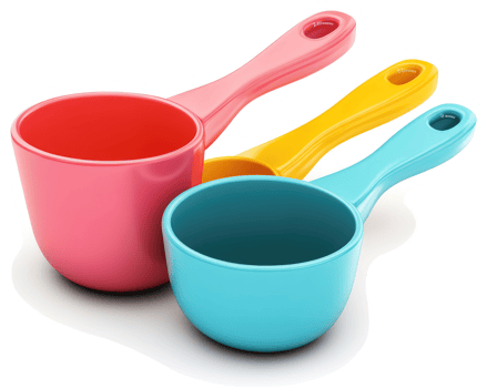 Colorful plastic measuring cups set for kitchen use. png