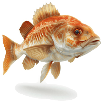 Orange-colored fish with detailed scales in profile view. png