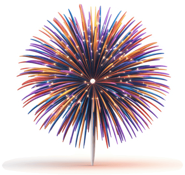 Vibrant firework display radiates outward from a central point. png