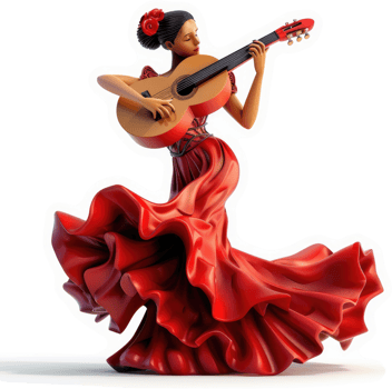 A passionate flamenco dancer plays a guitar. png