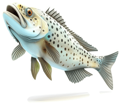 Detailed illustration of a speckled fish in mid-air. png