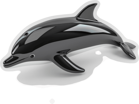 Polished black dolphin figurine in profile. png