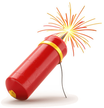 Red cylindrical firework exploding in a burst of color. png